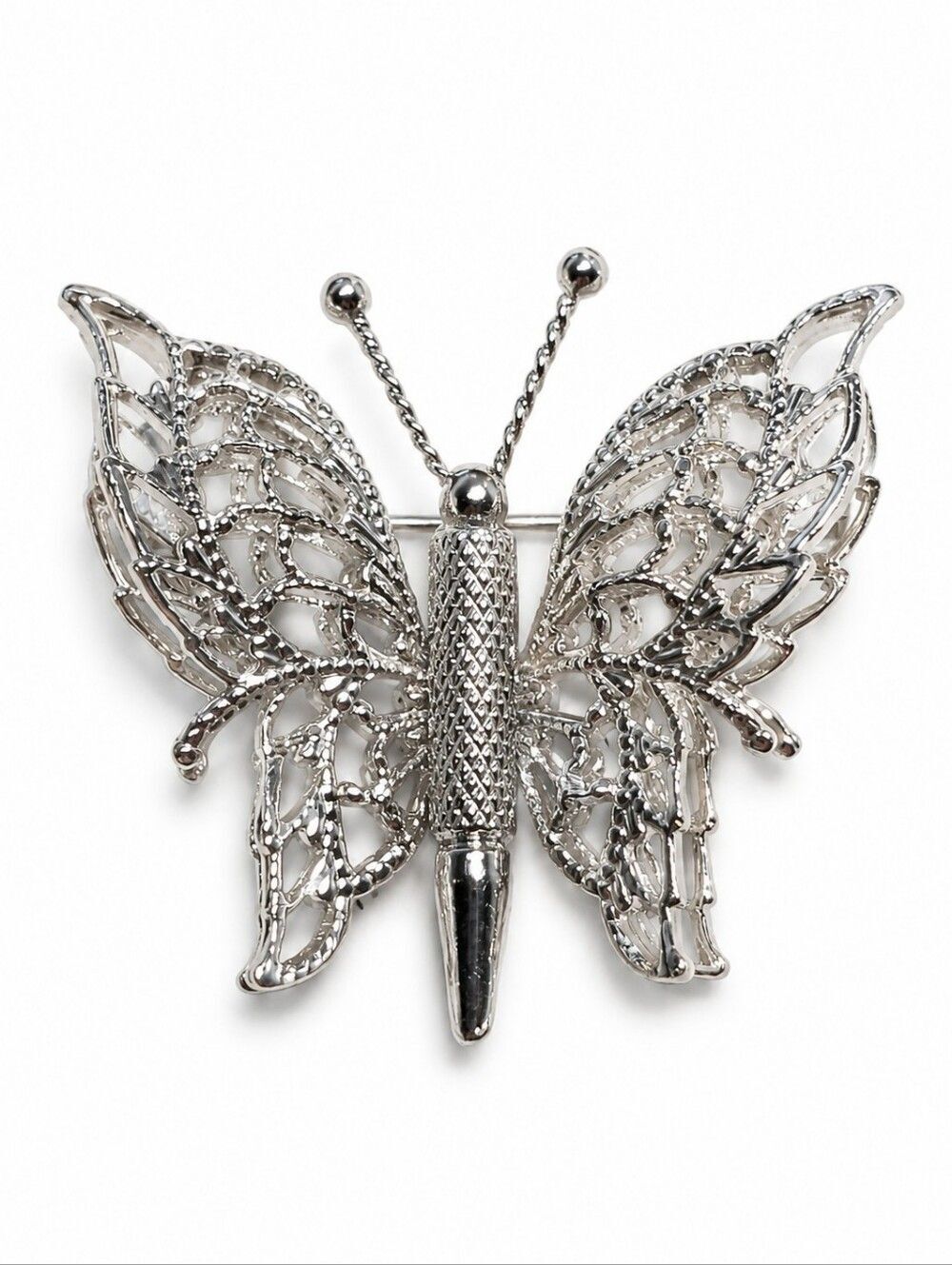 Monet Silver Tone Butterfly Brooch Pin Filigree Openwork Vintage Signed